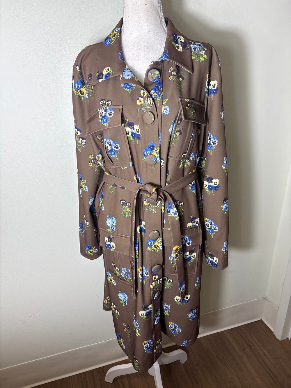 Molly Moorkamp Brown Floral Long Sleeve Button Up Dress Sz 14
